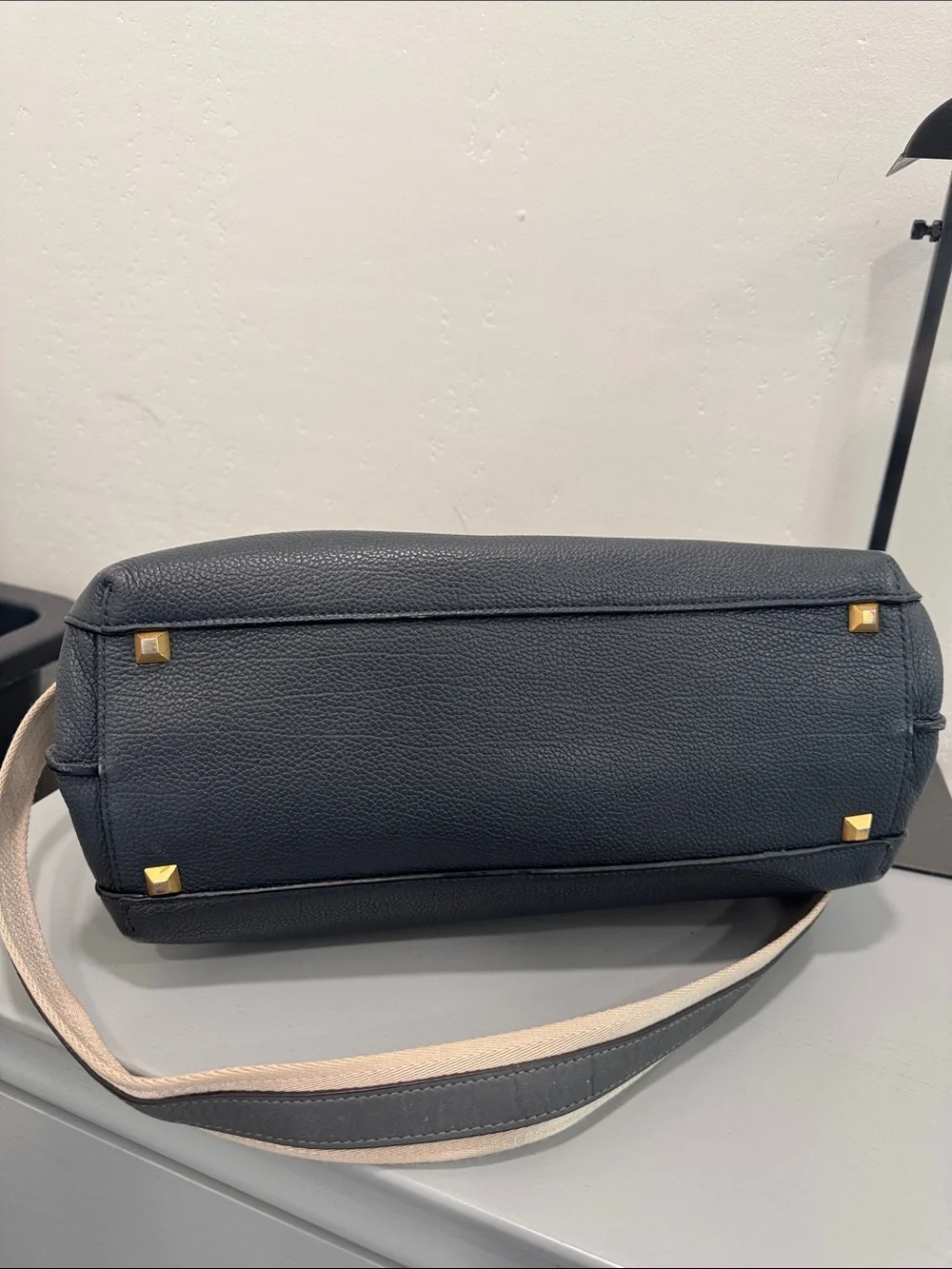 MCM Dark Gray Leather Satchel with Contrast Strap